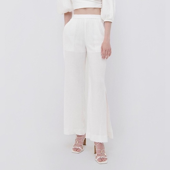 Jonathan Simkhai Pants - NWT Jonathan Simkhai EMBRY GAUZE COVERUP white wide leg pants
